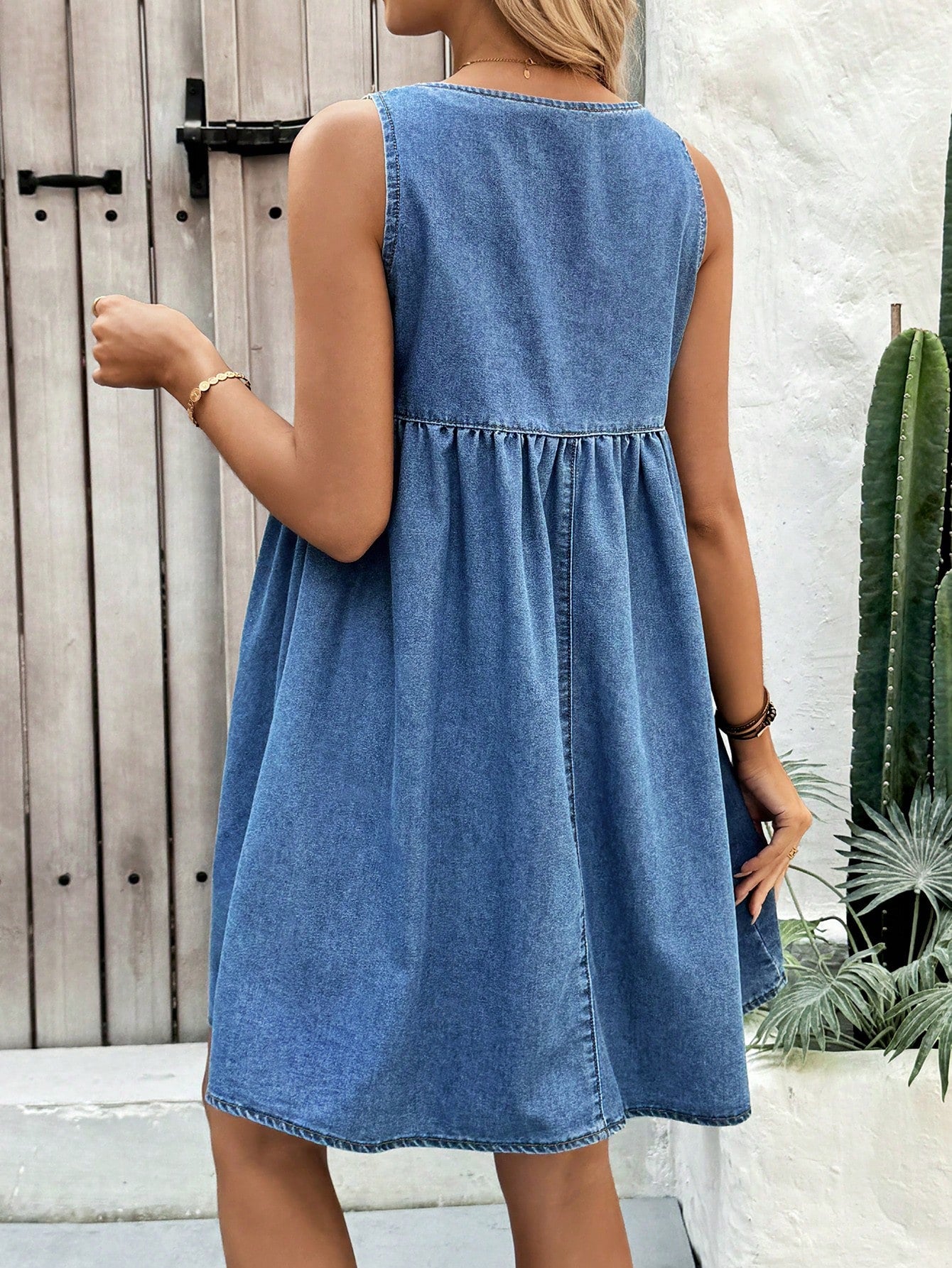 Maternity V-Neck Navy Blue Denim Sleeveless Dress,Casual Half-Placket Summer Holiday Sundress For Women,Baby Shower,Beach Vacation & Office Outfits