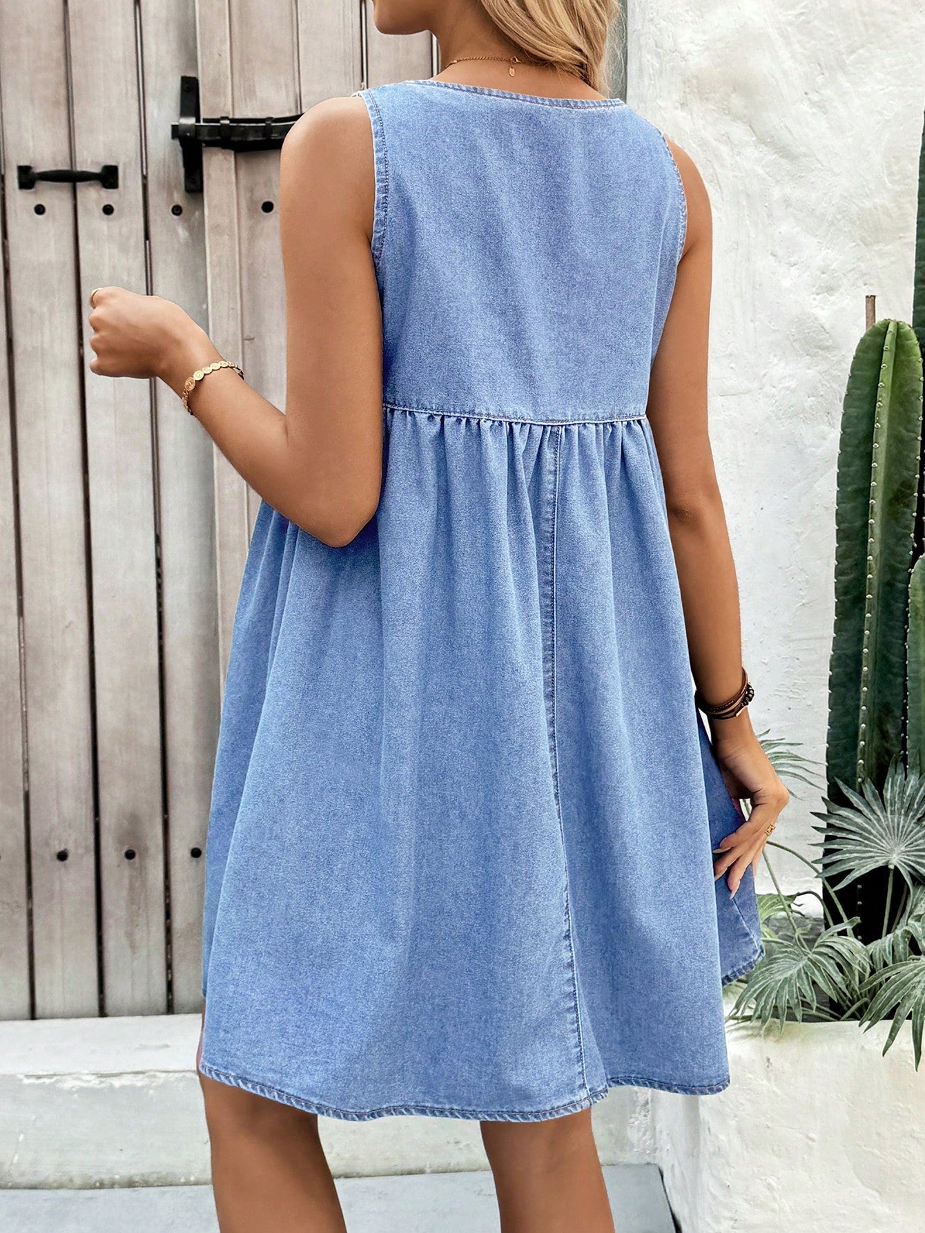 Maternity V-Neck Navy Blue Denim Sleeveless Dress,Casual Half-Placket Summer Holiday Sundress For Women,Baby Shower,Beach Vacation & Office Outfits
