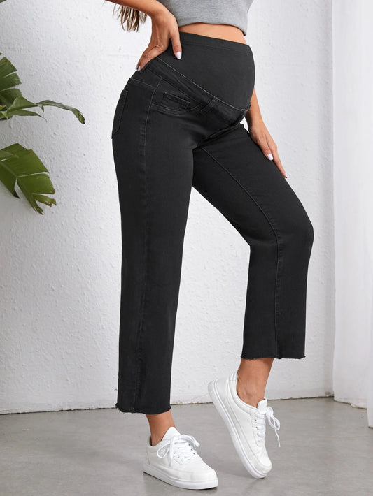 Maternity Wideband Waist Raw Hem Jeans