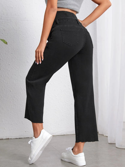 Maternity Wideband Waist Raw Hem Jeans