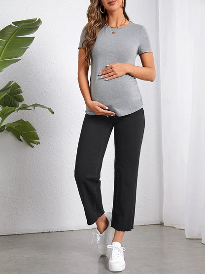 Maternity Wideband Waist Raw Hem Jeans