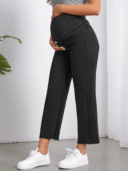 Maternity Wideband Waist Raw Hem Jeans