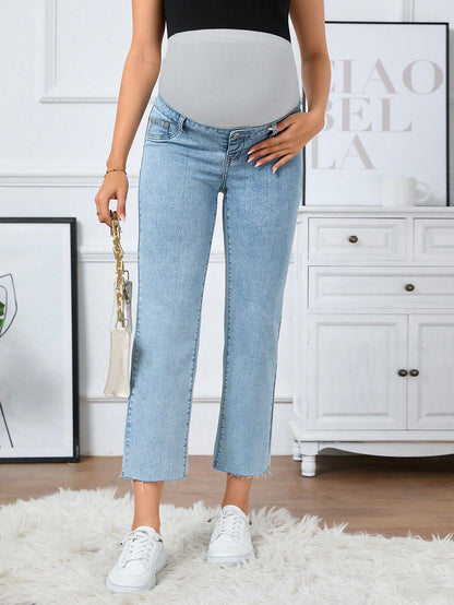 Maternity Wideband Waist Raw Hem Jeans
