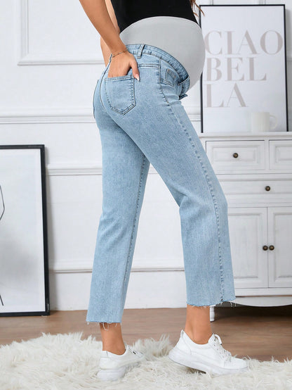 Maternity Wideband Waist Raw Hem Jeans