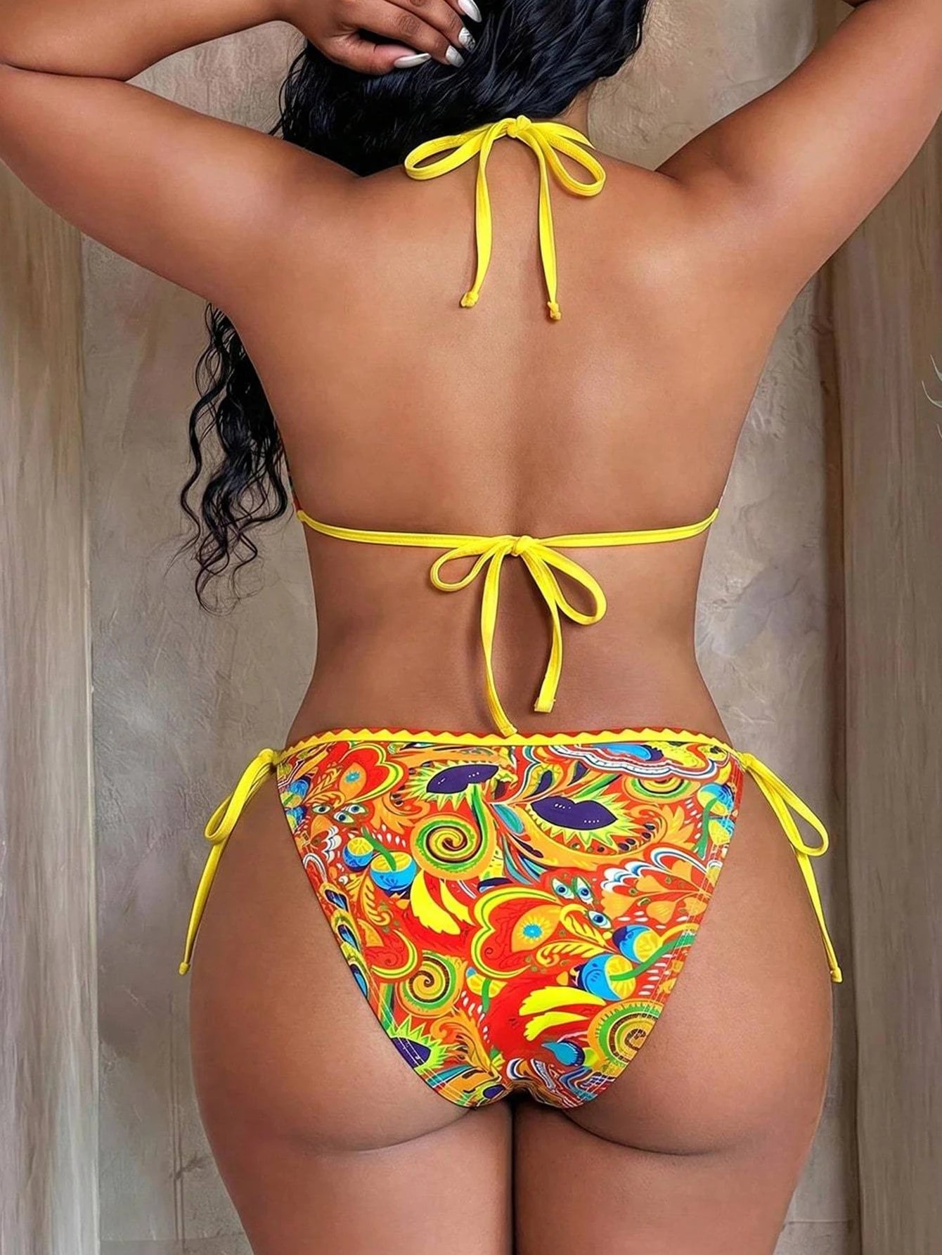 Maweii Plus Size Allover Print Vacation Beach Swimwear Set, Random Print For Summer