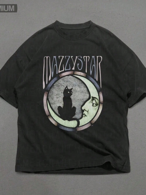"MAZZY STAR Cat Moon Pattern T-Shirt"