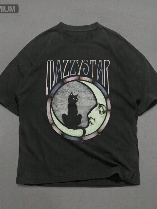 "MAZZY STAR Cat Moon Pattern T-Shirt"