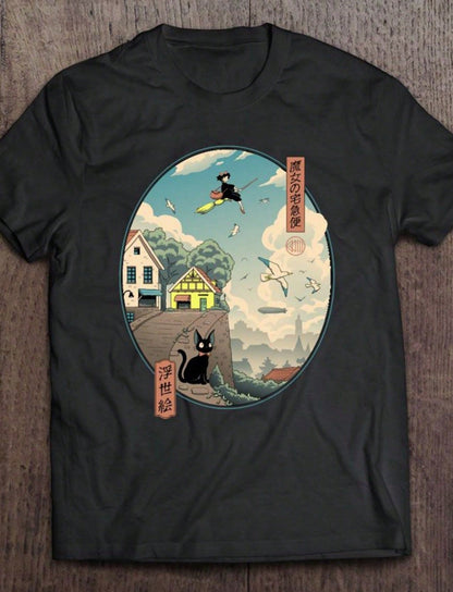 "MAZZY STAR Cat Moon Pattern T-Shirt"