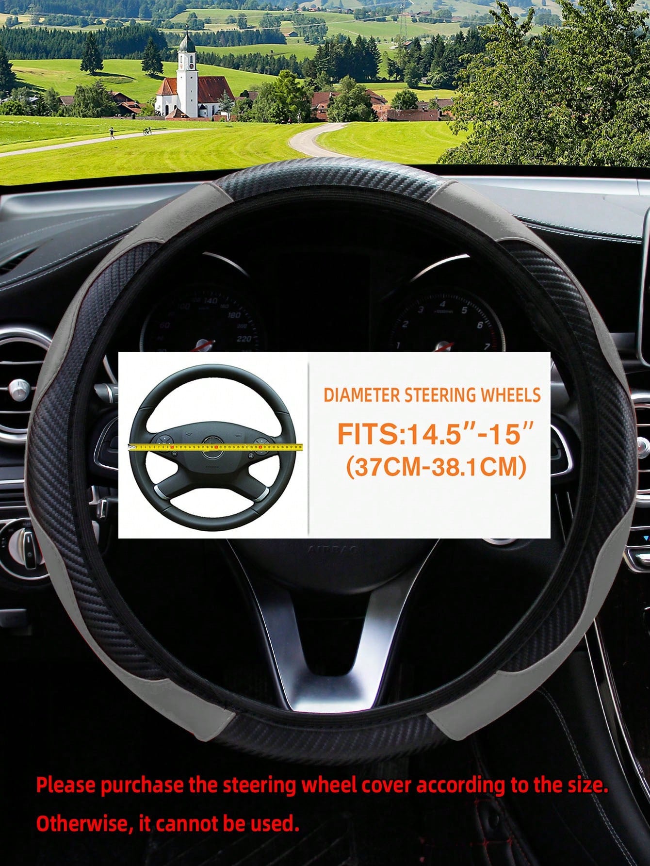 MEIKAXIU 1pc Carbon Fiber Leather Comfortable Car Steering Wheel Cover, Fits 14.5-15 Inch Steering Wheel, Elastic Band, Automotive Interior Accessories, Unisex, All Season,Car Accessories