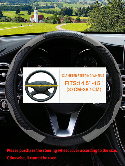 MEIKAXIU 1pc Carbon Fiber Leather Comfortable Car Steering Wheel Cover, Fits 14.5-15 Inch Steering Wheel, Elastic Band, Automotive Interior Accessories, Unisex, All Season,Car Accessories