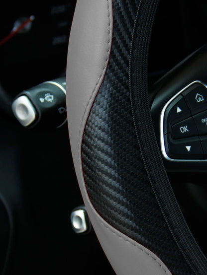 MEIKAXIU 1pc Carbon Fiber Leather Comfortable Car Steering Wheel Cover, Fits 14.5-15 Inch Steering Wheel, Elastic Band, Automotive Interior Accessories, Unisex, All Season,Car Accessories
