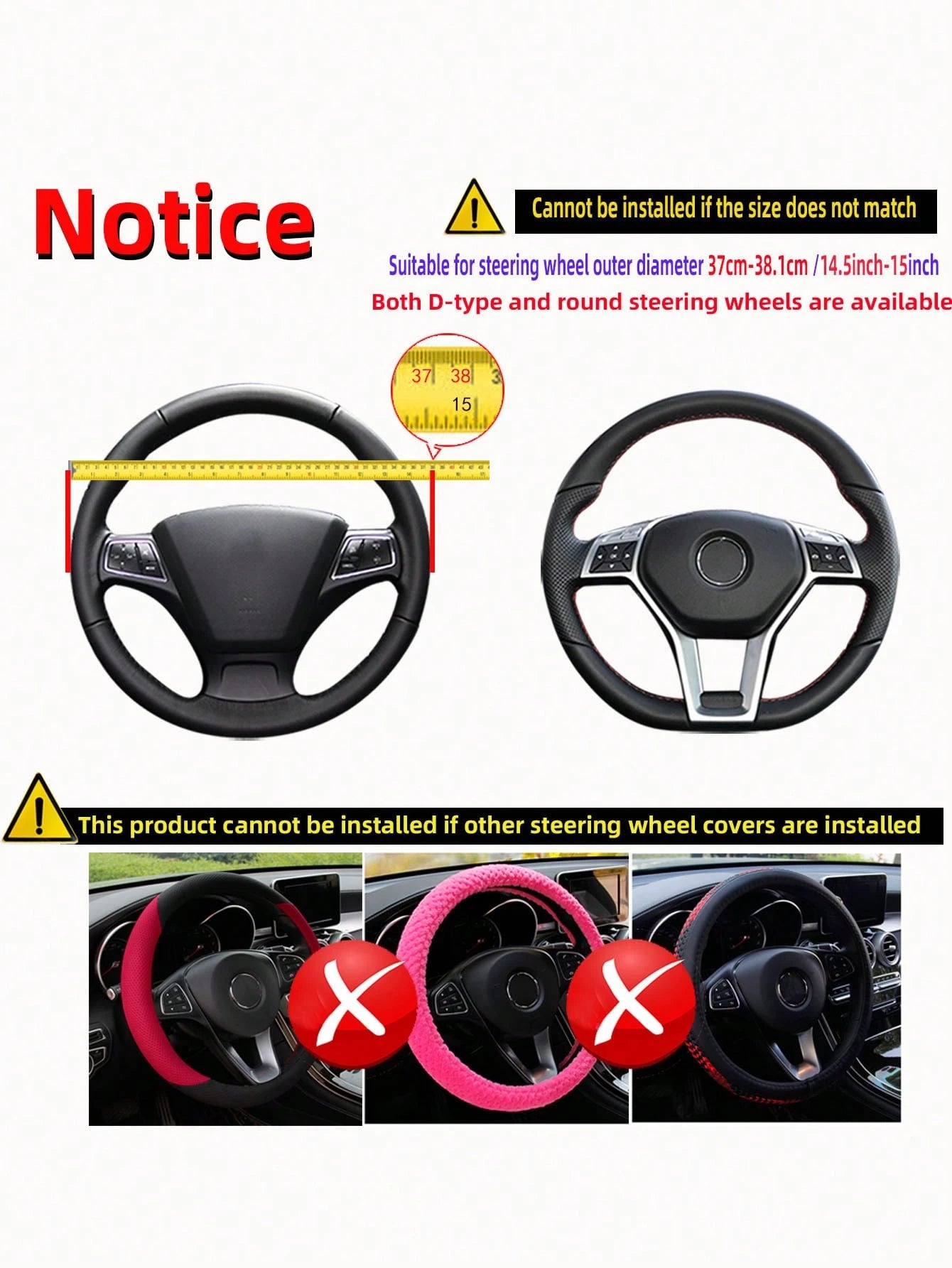 MEIKAXIU 1pc Carbon Fiber Leather Comfortable Car Steering Wheel Cover, Fits 14.5-15 Inch Steering Wheel, Elastic Band, Automotive Interior Accessories, Unisex, All Season,Car Accessories