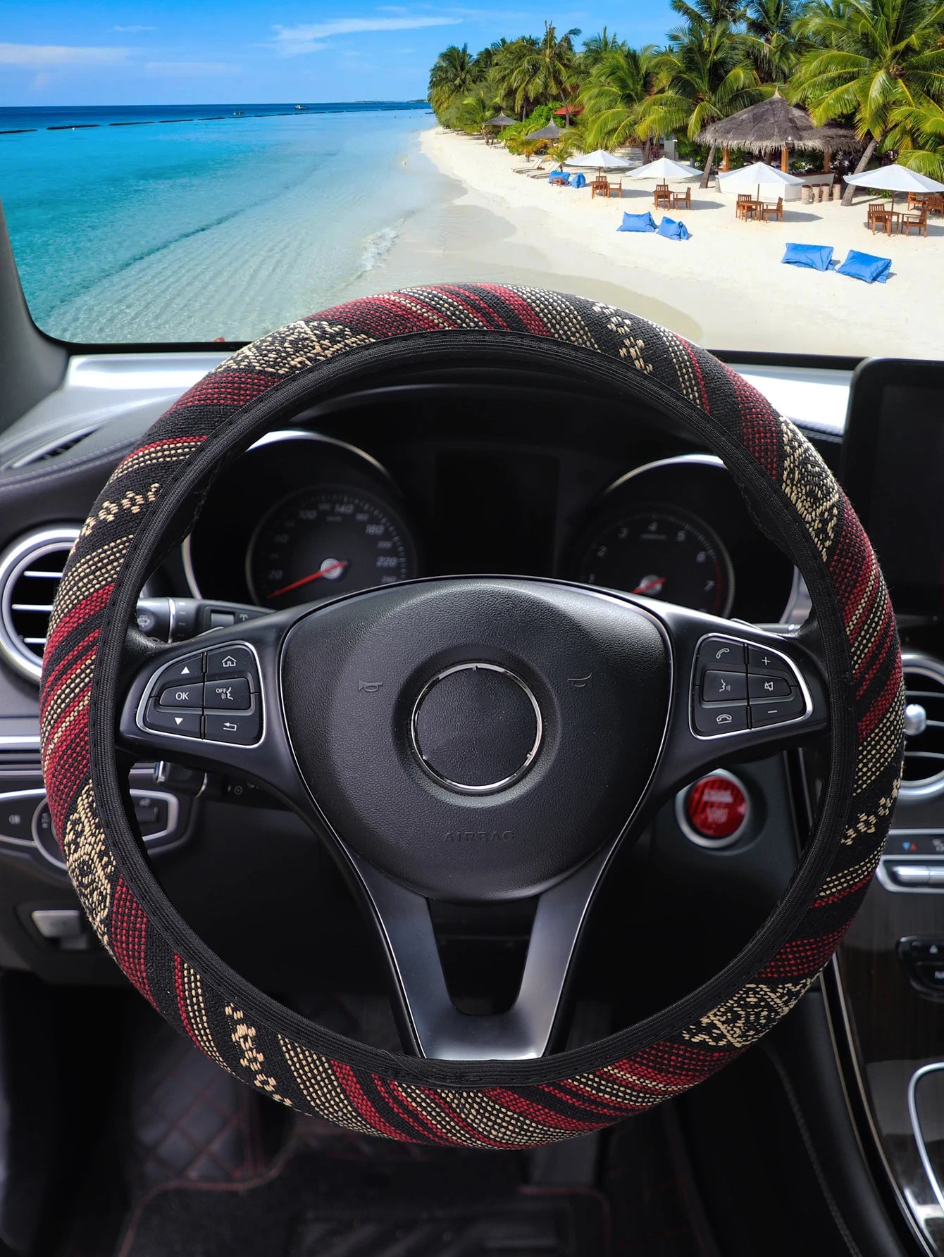 MEIKAXIU Geometric Pattern Breathable Car Steering Wheel Cover