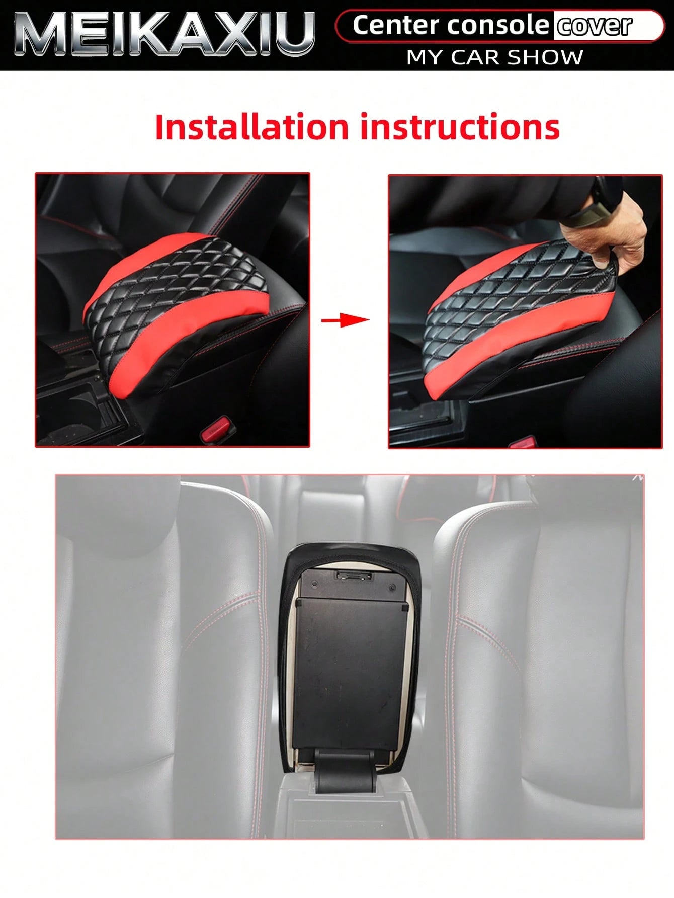MEIKAXIU PU Leather 3D Embroidered Car Armrest Box Cover 32x19CM Size Dedicated Armrest Box Protector Car Interior Accessories For Women