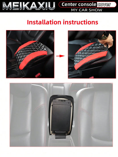 MEIKAXIU PU Leather 3D Embroidered Car Armrest Box Cover 32x19CM Size Dedicated Armrest Box Protector Car Interior Accessories For Women