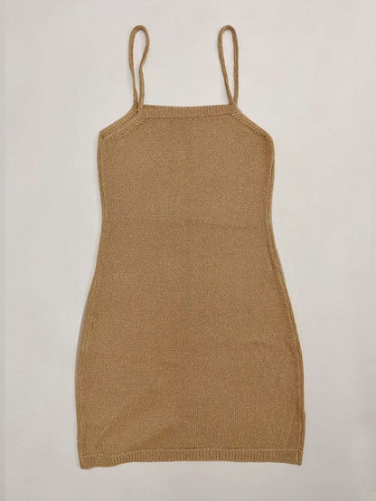 Mejors Women Casual Cute Shiny Sexy Elegant Knit Sleeveless Mini Knit Cover Up Dress, Beach Resort Party Night Out Summer Outfit, Khaki Vacation