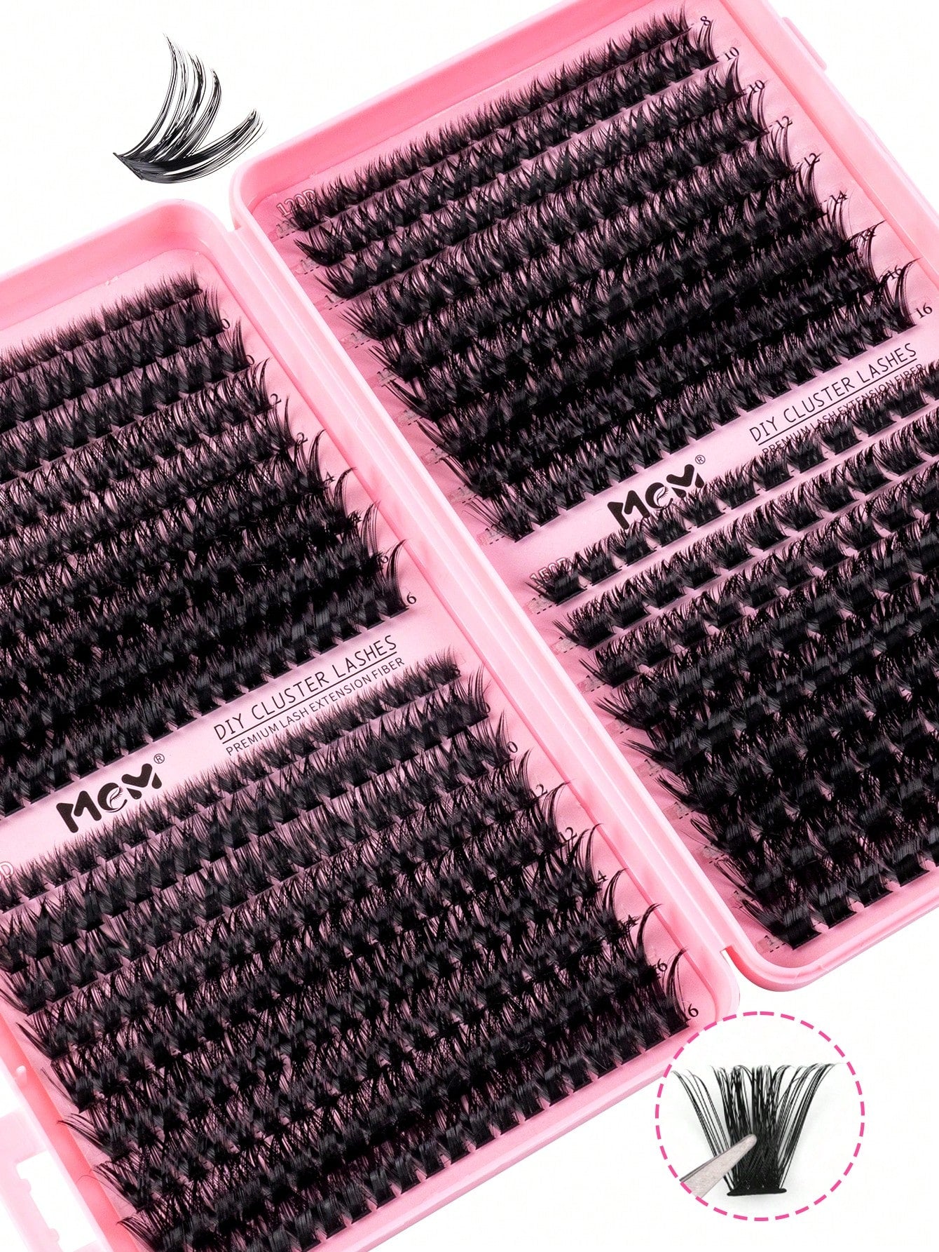 MEM 640/300Pcs D-Curl Lash Clusters, Durable High-Capacity Beginner DIY Eyelash Set, Easy Home Grafting For Charming Big Eye Makeup, Portable For Daily & Travel Use, Perfect For Wedding, Date, Party