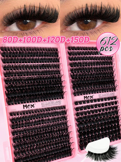 MEM 640/300Pcs D-Curl Lash Clusters, Durable High-Capacity Beginner DIY Eyelash Set, Easy Home Grafting For Charming Big Eye Makeup, Portable For Daily & Travel Use, Perfect For Wedding, Date, Party