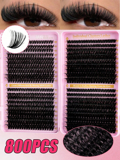 MEM 640/300Pcs D-Curl Lash Clusters, Durable High-Capacity Beginner DIY Eyelash Set, Easy Home Grafting For Charming Big Eye Makeup, Portable For Daily & Travel Use, Perfect For Wedding, Date, Party