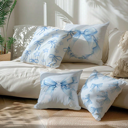 MEMNUN 4pcs Blue Pearl Star Bow Floral Print Decorative Throw Pillow Covers [No Pillow Insert], 17.7*17.7in [45*45cm], [Single-Sided Printing] Polyester Cushion Covers For Sofa, Bed, Living Room, Bedr