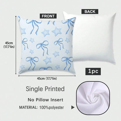 MEMNUN 4pcs Blue Pearl Star Bow Floral Print Decorative Throw Pillow Covers [No Pillow Insert], 17.7*17.7in [45*45cm], [Single-Sided Printing] Polyester Cushion Covers For Sofa, Bed, Living Room, Bedr