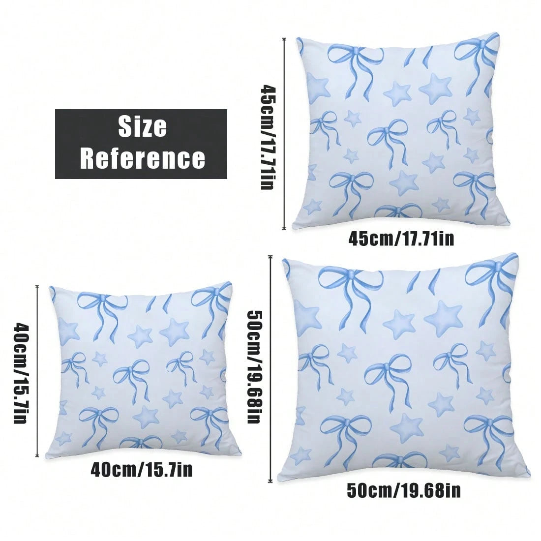 MEMNUN 4pcs Blue Pearl Star Bow Floral Print Decorative Throw Pillow Covers [No Pillow Insert], 17.7*17.7in [45*45cm], [Single-Sided Printing] Polyester Cushion Covers For Sofa, Bed, Living Room, Bedr