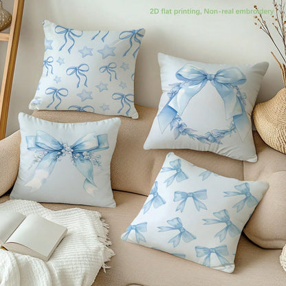 MEMNUN 4pcs Blue Pearl Star Bow Floral Print Decorative Throw Pillow Covers [No Pillow Insert], 17.7*17.7in [45*45cm], [Single-Sided Printing] Polyester Cushion Covers For Sofa, Bed, Living Room, Bedr