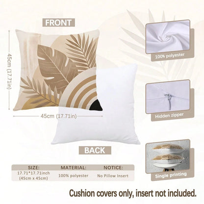 MEMNUN 4pcs Milk Tea Gold Turtle Back Leaf Semi-Circle Ring Tropical Plant Print Pattern Pillow Covers [Pillow Insert Not Included] 40*40cm/45*45cm/50*50cm [Single-Sided Printing] Made Of Polyester Ma