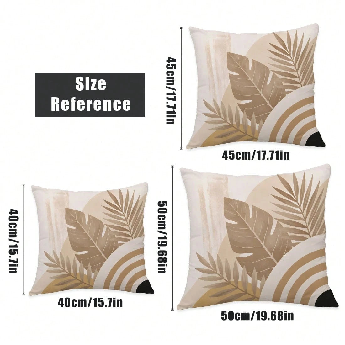 MEMNUN 4pcs Milk Tea Gold Turtle Back Leaf Semi-Circle Ring Tropical Plant Print Pattern Pillow Covers [Pillow Insert Not Included] 40*40cm/45*45cm/50*50cm [Single-Sided Printing] Made Of Polyester Ma