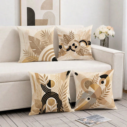 MEMNUN 4pcs Milk Tea Gold Turtle Back Leaf Semi-Circle Ring Tropical Plant Print Pattern Pillow Covers [Pillow Insert Not Included] 40*40cm/45*45cm/50*50cm [Single-Sided Printing] Made Of Polyester Ma