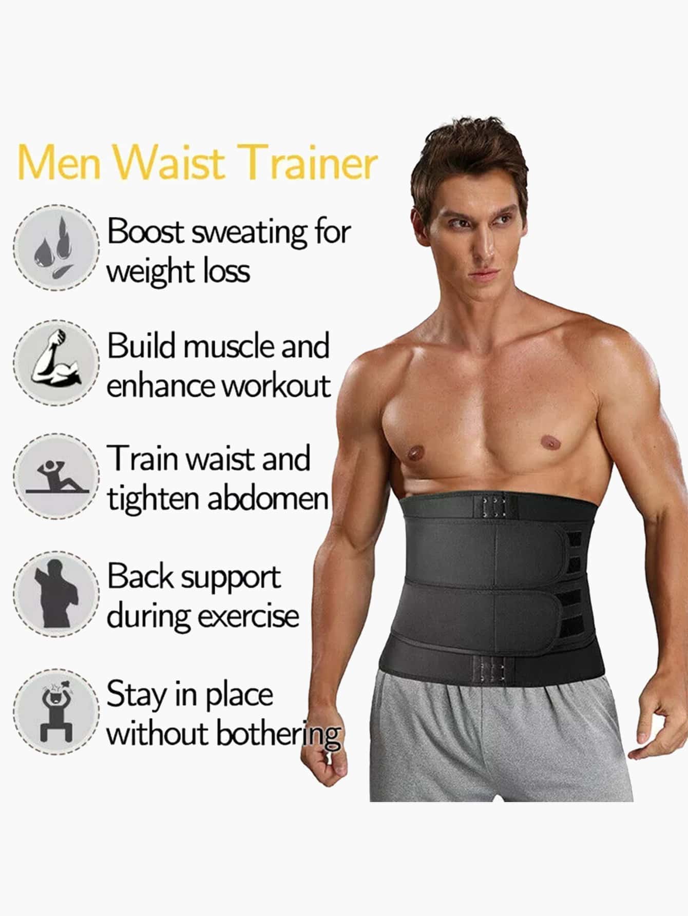 Men Breathable High Elasticity Waist Trainer Belt Sporty Compression For Posture Support Tummy Control Adjustable Moisture Wicking Gym Casual Wear