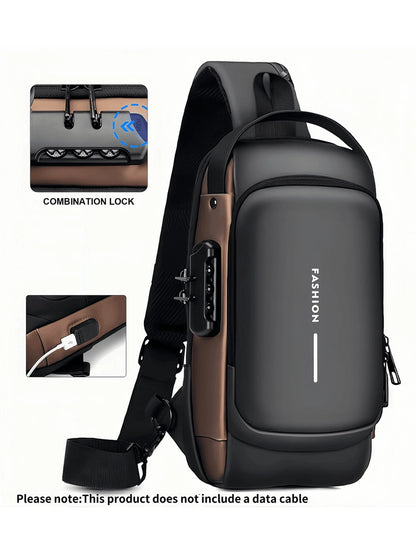 Men Oxford Texture Sling Chest Bag With Password Lock- Fashion Motorcycle Cross Body Bag With Phone Pocket,Y2k