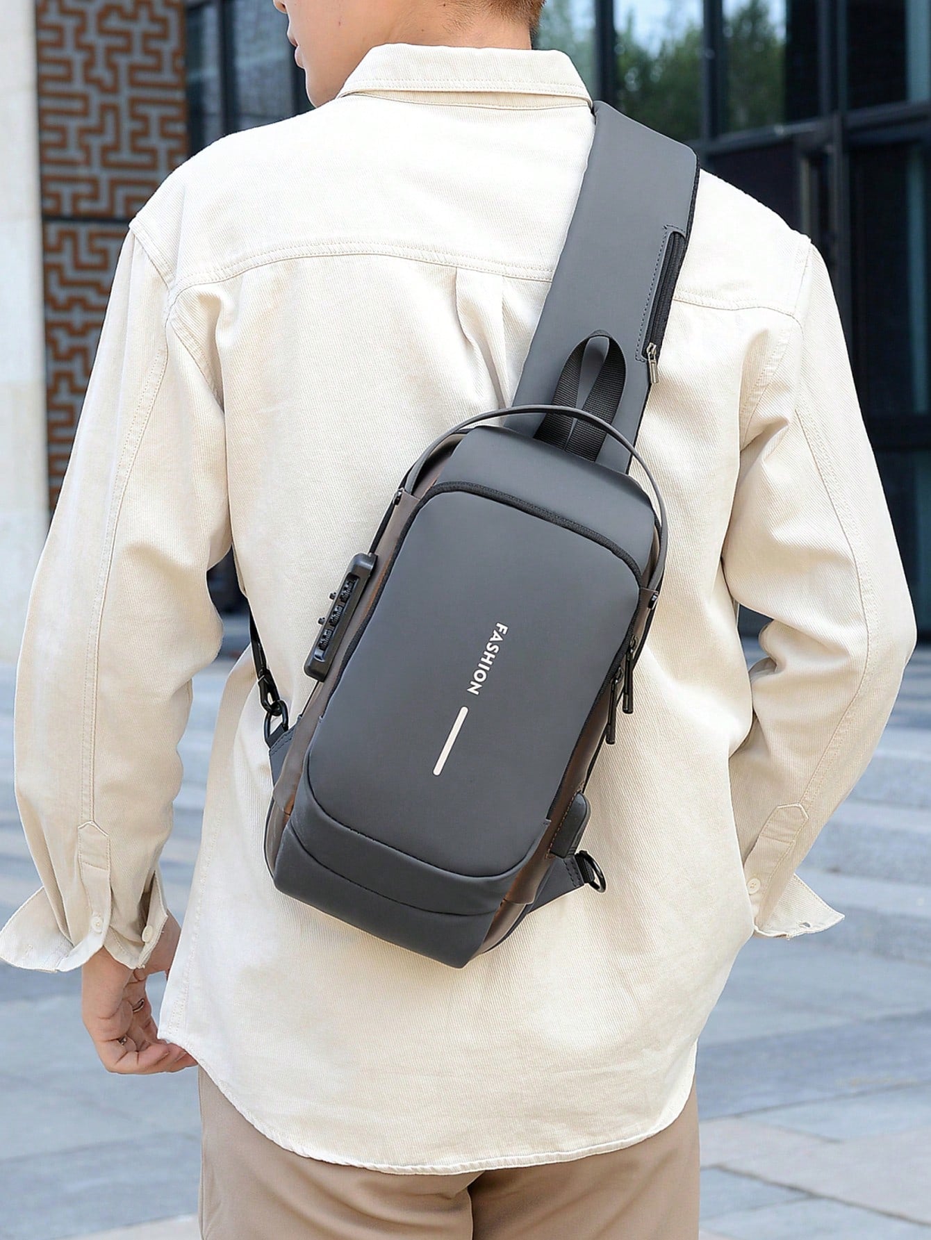 Men Oxford Texture Sling Chest Bag With Password Lock- Fashion Motorcycle Cross Body Bag With Phone Pocket,Y2k
