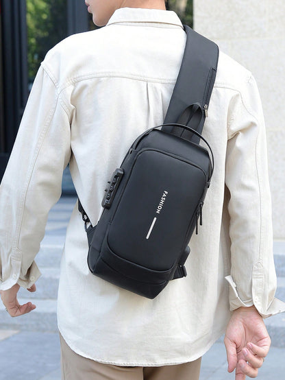 Men Oxford Texture Sling Chest Bag With Password Lock- Fashion Motorcycle Cross Body Bag With Phone Pocket,Y2k