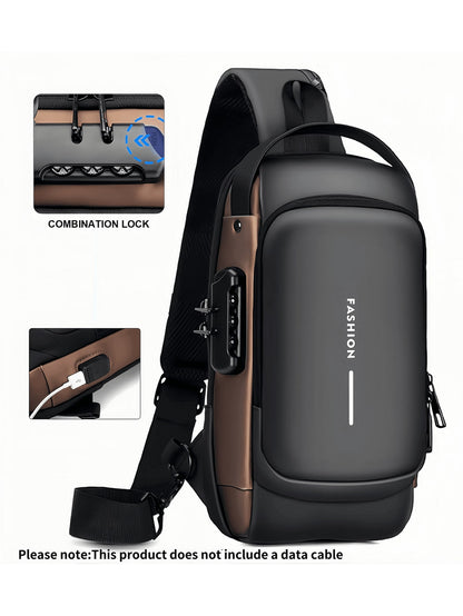 Men Oxford Texture Sling Chest Bag With Password Lock- Fashion Motorcycle Cross Body Bag With Phone Pocket,Y2k