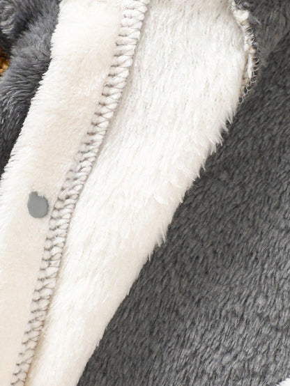 Men's And Women's Baby Autumn/Winter Fluffy Cartoon Penguin Embroidered Hooded Long Sleeve Baby Bodysuit