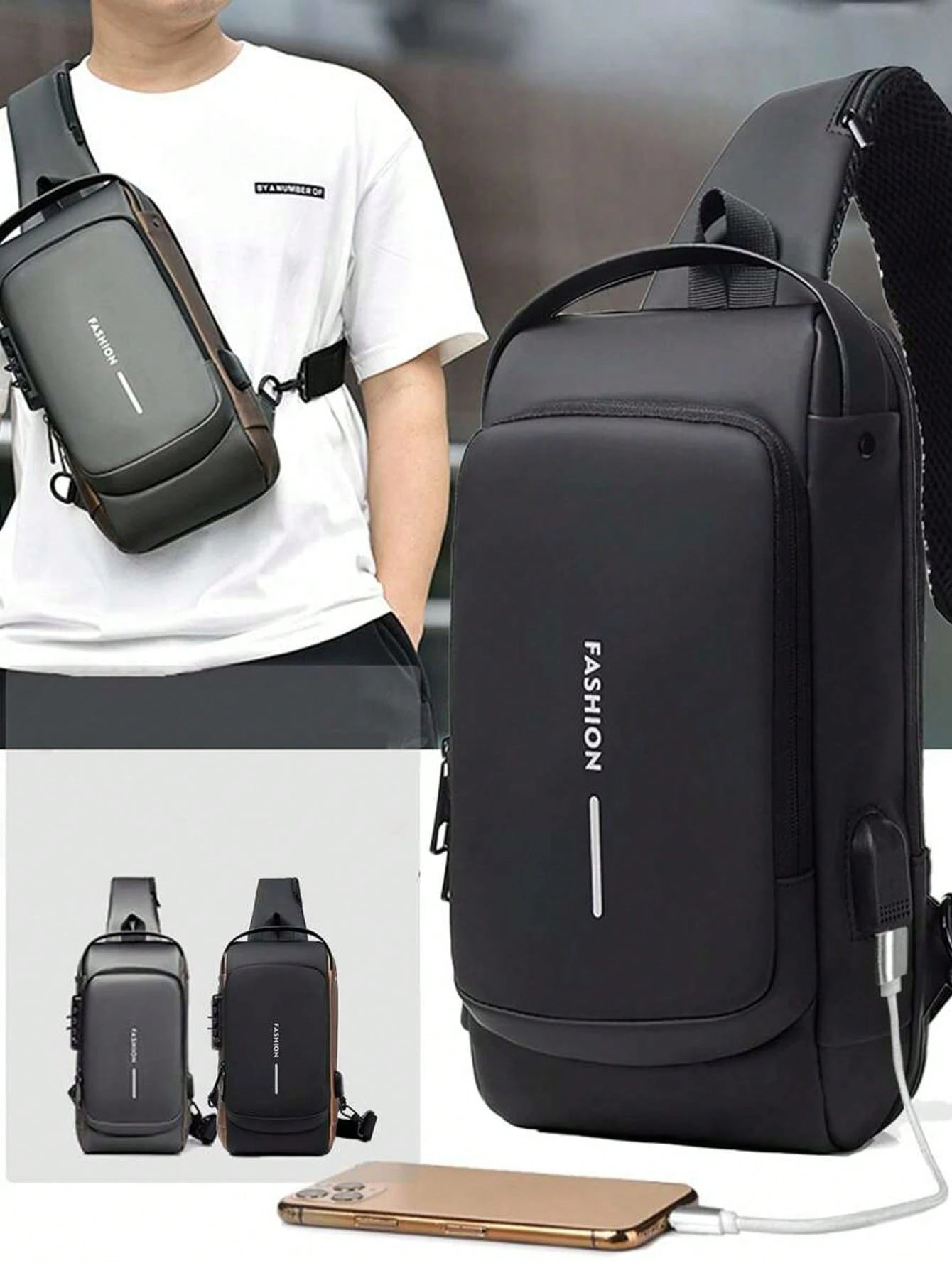 Men's Bags Shoulder Messenger Bag Multifunctional Sports Diagonal Hanging Chest Backpack USB College Bag Summer Fall Christmas Scream Men Bag Belt Bag Travel Bag Sling Bag Winter Christmas Gifts Bum B