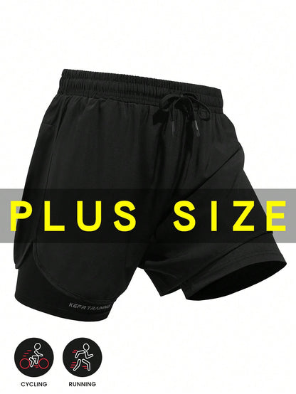 Men's Plus Size Fitness Exercise Vacation 2-In-1 Shorts, Thin Outdoor Running Marathon Training Gym Sports