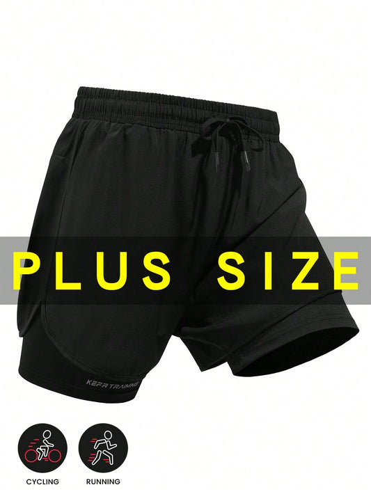 Men's Plus Size Fitness Exercise Vacation 2-In-1 Shorts, Thin Outdoor Running Marathon Training Gym Sports