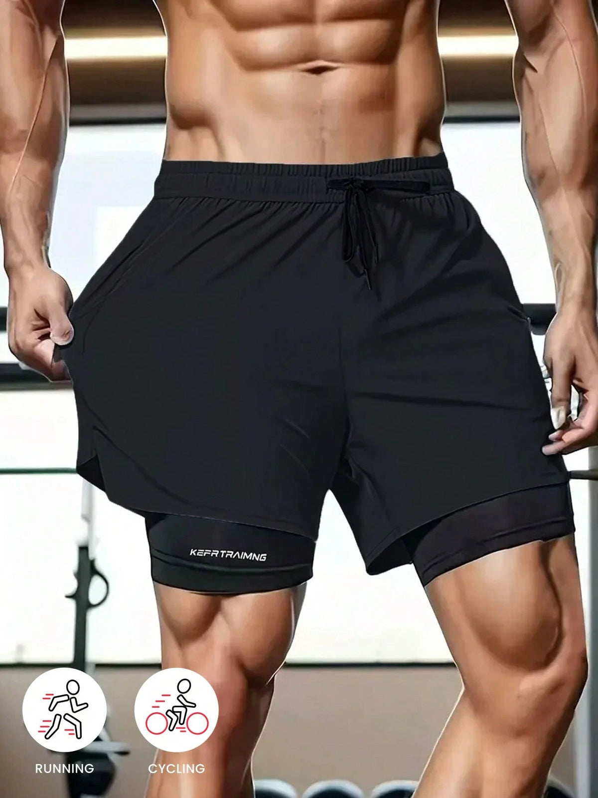 Men's Plus Size Fitness Exercise Vacation 2-In-1 Shorts, Thin Outdoor Running Marathon Training Gym Sports
