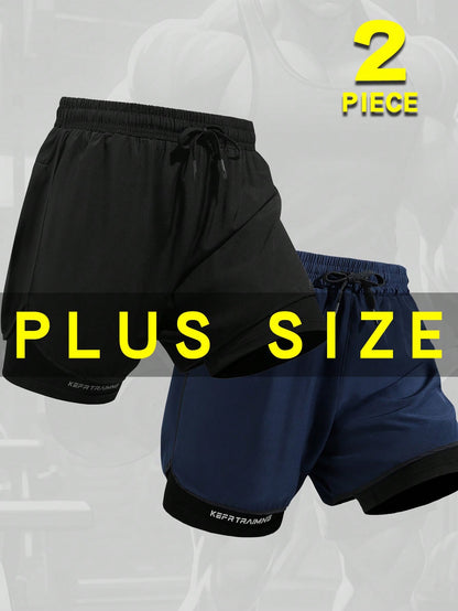 Men's Plus Size Fitness Exercise Vacation 2-In-1 Shorts, Thin Outdoor Running Marathon Training Gym Sports
