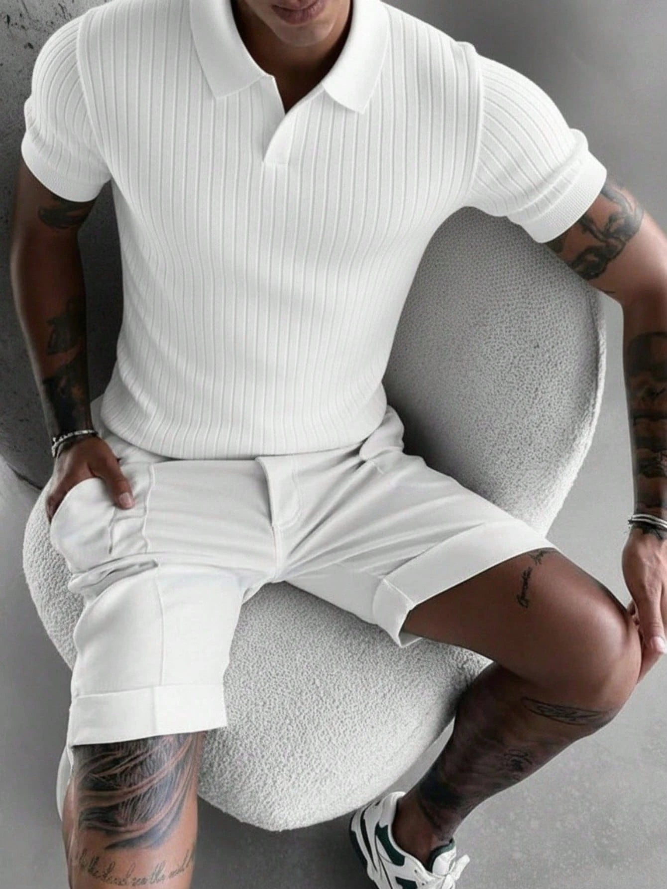 Men's Ribbed Airplane Collar Polo Knit Shirt, Short Sleeve, Summer Fashion, Smart Casual