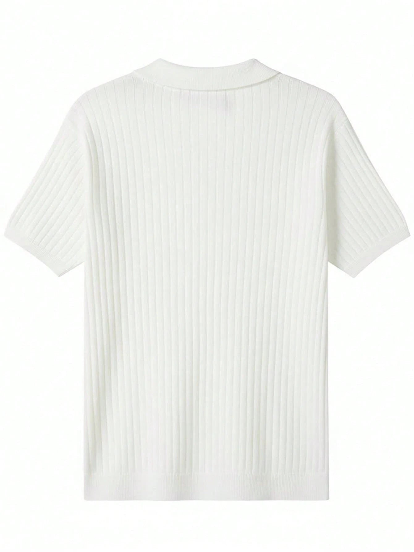 Men's Ribbed Airplane Collar Polo Knit Shirt, Short Sleeve, Summer Fashion, Smart Casual