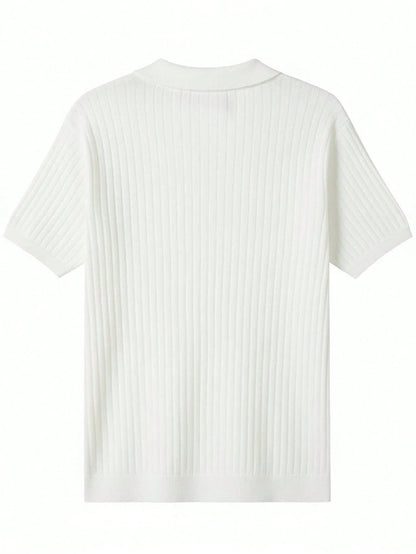 Men's Ribbed Airplane Collar Polo Knit Shirt, Short Sleeve, Summer Fashion, Smart Casual