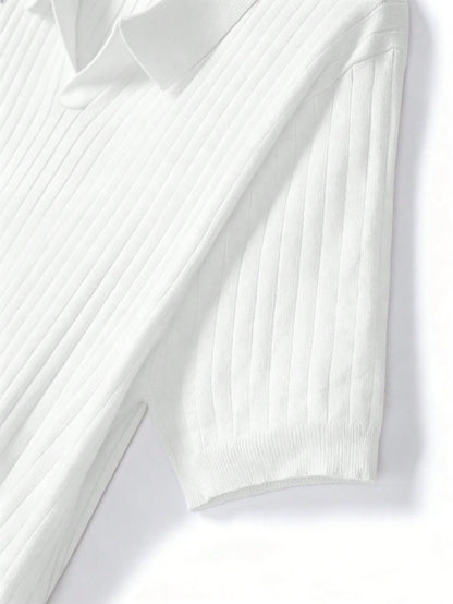 Men's Ribbed Airplane Collar Polo Knit Shirt, Short Sleeve, Summer Fashion, Smart Casual