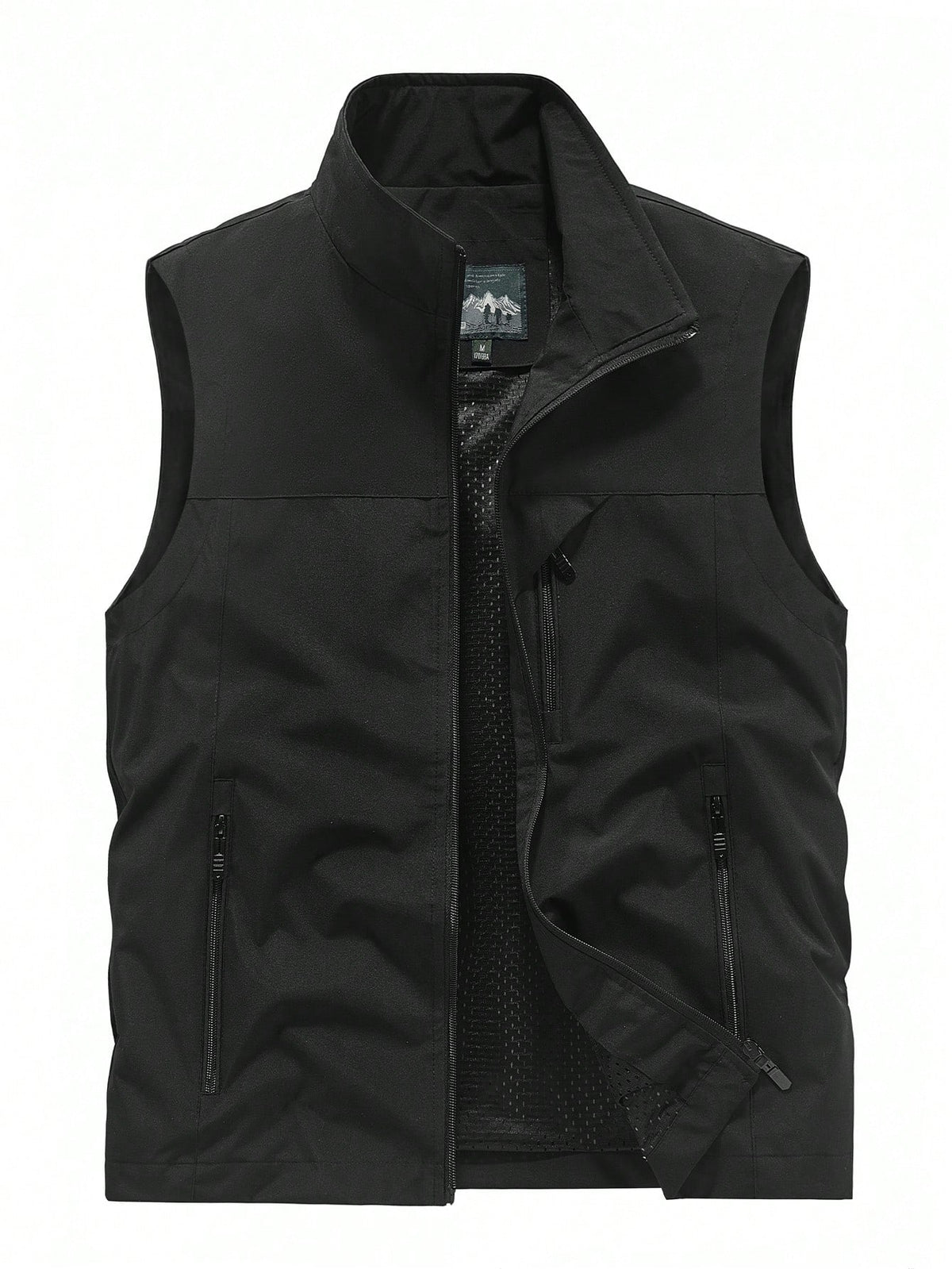 Men's Sleeveless Stand Collar Vest Jacket, Lightweight, Multi-Pocket, Spring & Autumn Black Summer Sports