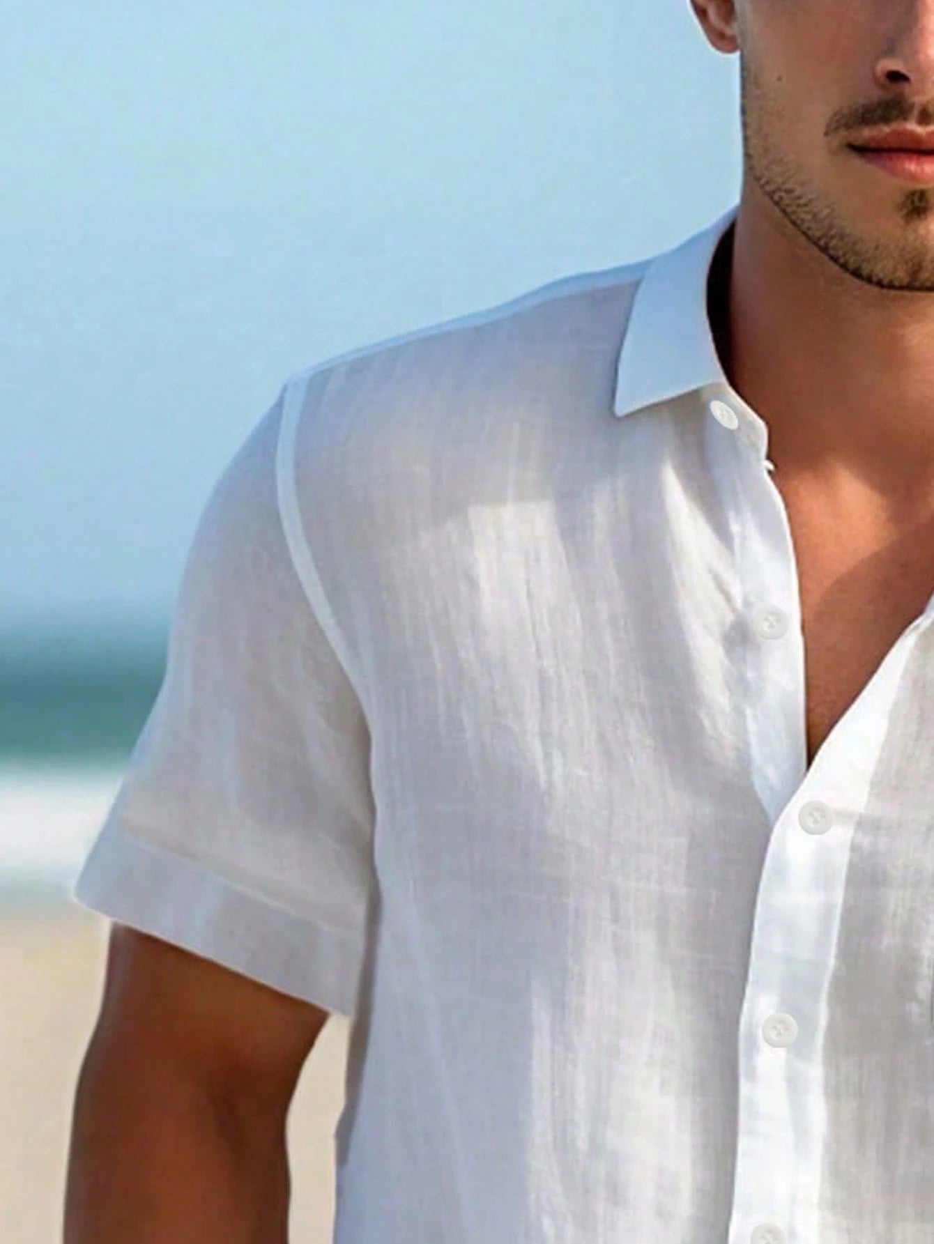 Men's Solid Color Casual Shirt, Short Sleeve Shacket, White Fashion Shirt, Hawaiian Resort Beach Shirt, Effortless Style