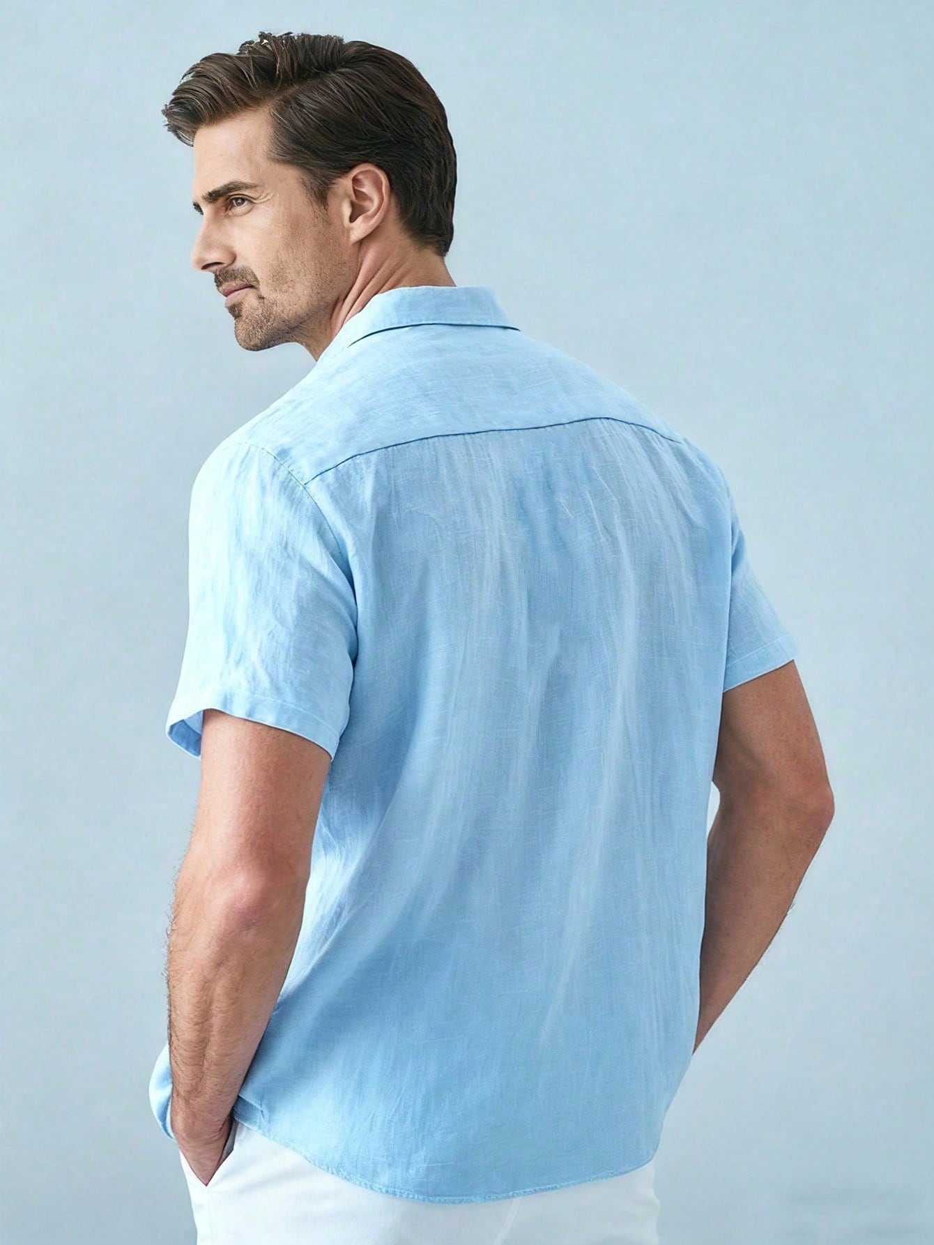 Men's Solid Color Casual Shirt, Short Sleeve Shacket, White Fashion Shirt, Hawaiian Resort Beach Shirt, Effortless Style