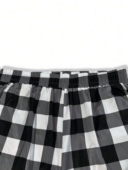 Men's Summer Disney Mickey Mouse 9-Grid Print Loungewear Set, Casual T-Shirt And Plaid Shorts 2 Pieces Set