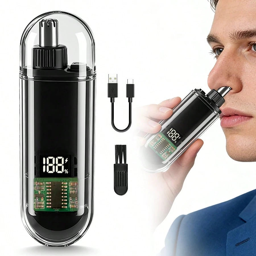 Men's USB Rechargeable Nose Hair Trimmer- Compact Portable Digital Display Design, Suitable For Home Or Business Travel, Battery Capacity 220mAh